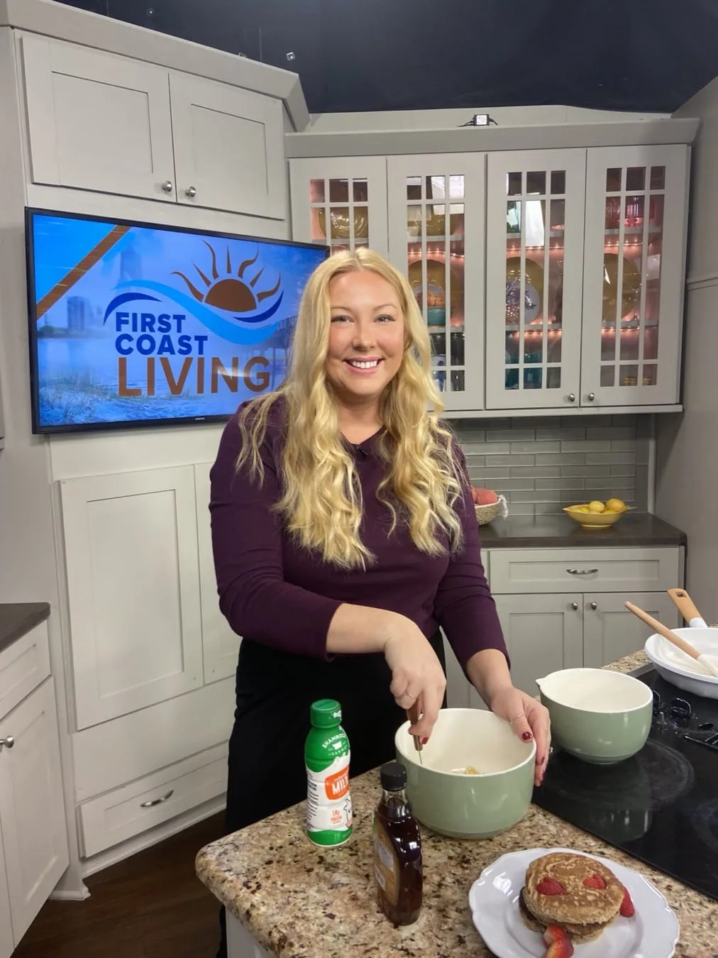 Marley Goldin cooking live on the First Coast Living TV set