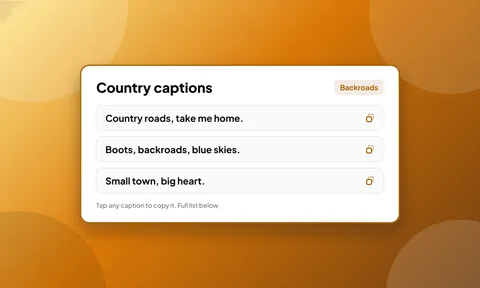 Preview for article 75+ Country Instagram Captions: Small Town Lines, Backroads & Sunsets