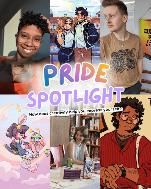 Ko-fi Pride Spotlight featuring creators and their artwork