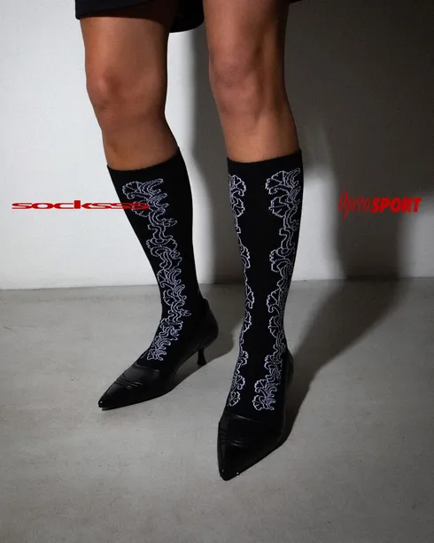 SOCKSSS and OpéraSPORT patterned socks styled with heels