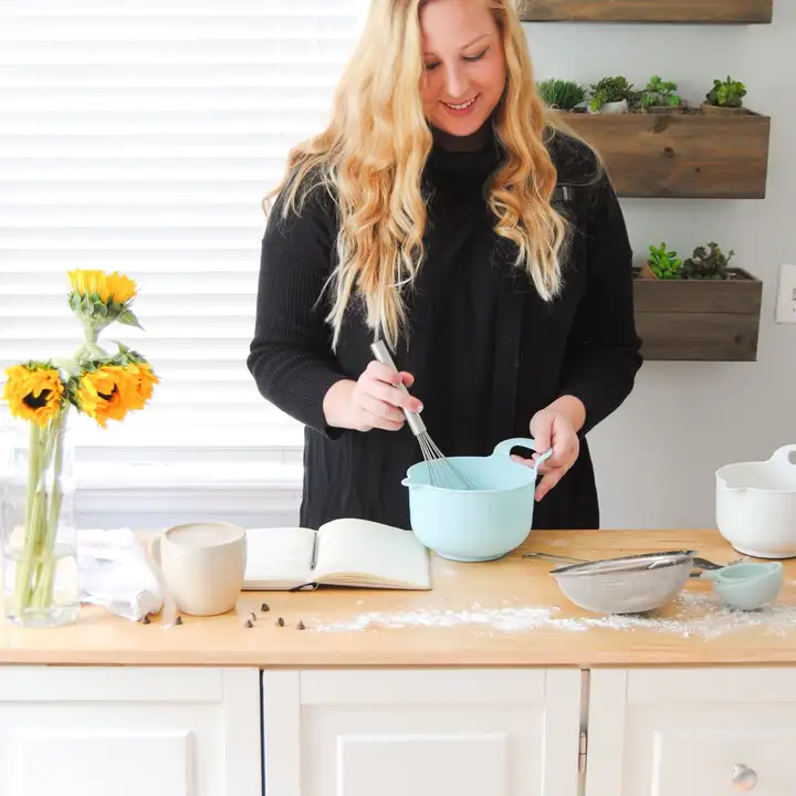 Marley Goldin whisking ingredients in her kitchen