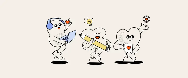 Ko-fi illustrations representing creators working, designing and earning support